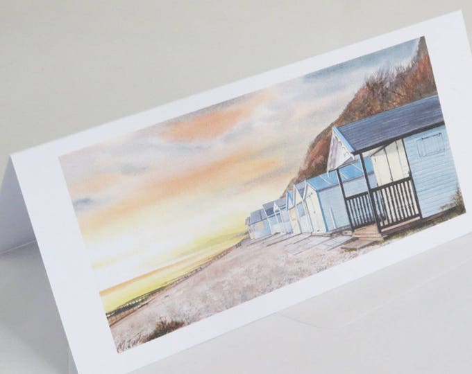 Featured listing image: Beach Huts at Sunset Greetings Card
