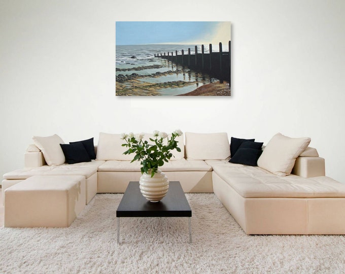 Featured listing image: Gentle Shore, along a Breakwater, acrylic painting on canvas
