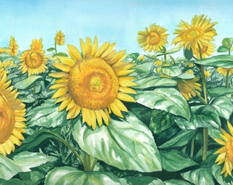 Sea of Sunflowers, original watercolour painting