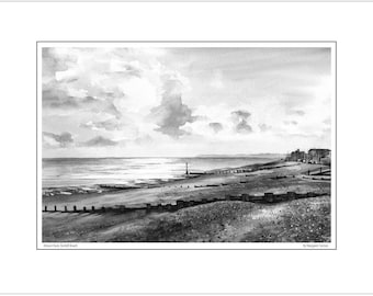 Almost Dusk, Bexhill Beach - black & white print