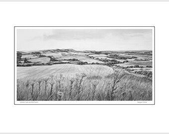 Summer Fields & Wild Flowers, black and white print