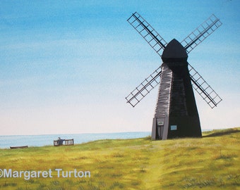 Rottingdean Windmill overlooking the Sea, watercolour painting