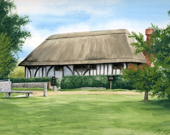 Alfriston Clergy House in Sussex, watercolour painting