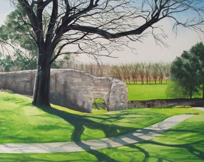 Featured listing image: Shadows Over Lewes Priory, watercolour painting