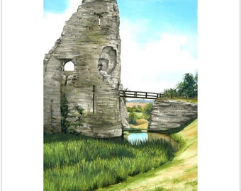 Pevensey Castle, print signed by artist