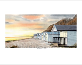 Beach Huts at Sunset, Signed Print