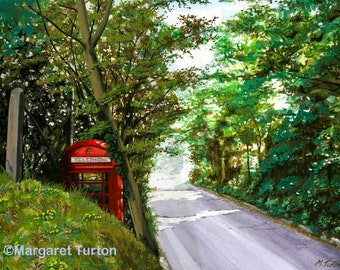 Old Red Telephone Box Print, mounted and signed by artist