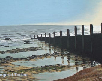 Gentle Shore, along a Breakwater, acrylic painting on canvas