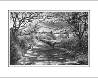 Back to Alfriston, black and white A3 print, Sussex Art