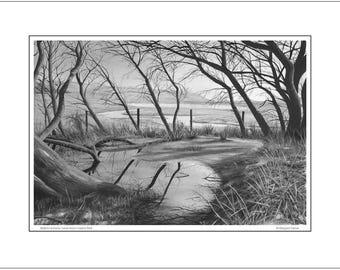 Hidden Cuckmere, A3 black and white print, Sussex Art