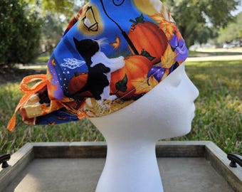 Women’s Scrub Hat | Cats | Halloween |Ponytail Scrub Cap | Nurse Surgical Cap | Medical Hair Cover