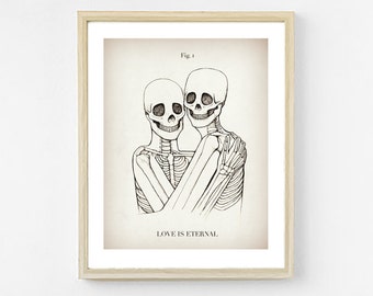 Anatomy Art Print. Skeleton Art. Love is Eternal. Science Art Print. Geeky Love Print. 8X10 Art Print. Skull Decor. Anniversary Gift Medical