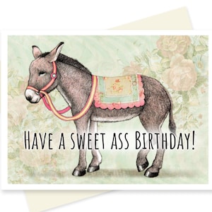 Carte d'anniversaire imprimable avec un âne drôle. Sweet Ass Floral Country Farm Cute Boyfriend Girlfriend Friend Carte, téléchargement numérique, impression à la maison.