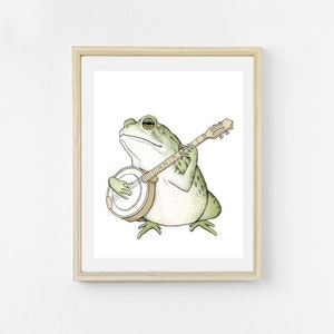 Grenouille Bluegrass. Impression d’art de grenouille couleur. Bluegrass Animal Band Art Print.  Art animalier. Art musical. Art de grenouille mignon. L’art du crapaud. Banjo Décor.