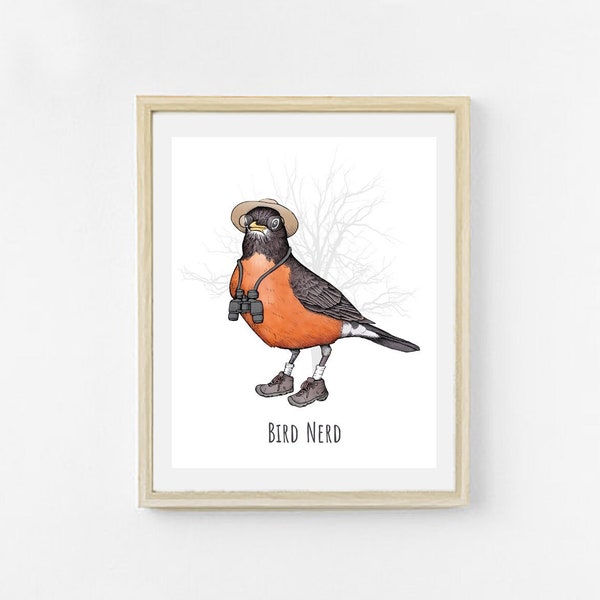 Bird Nerd Printable Art. Birding Artwork. Birdwatcher Gift. Birder Print. Bird Lover Illustration Digital Download. Funny Bird Watching.