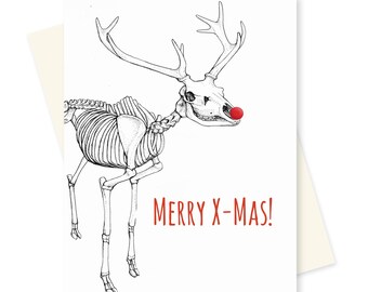 Geeky Christmas Card. Merry XMas. Reindeer Anatomy Card. Nerdy Holiday Card. Science Christmas. Rudolph the Red Nosed Reindeer. Pun Card.