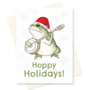 Carte de Noël de crapaud de Banjo. carte de vacances drôle de grenouille. carte de grenouille mignonne de Noël de Bluegrass. carte de Noël d’animal de musique. cadeau d’amoureux de grenouille.