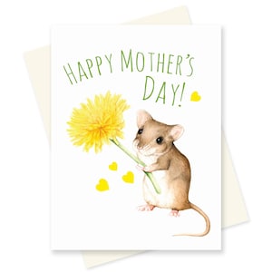 Leuke Moederdagkaart. Aquarelmuis en Bloemenkaart. Voor mama. Bosgroetkaart. Gelukkige Moederdag. Bloemen Moederdag. Dierenkaart