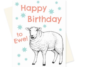 Biglietto di compleanno con pecora. Biglietto di compleanno con animali divertenti. Biglietto con fattoria. Buon compleanno. Giochi di parole sugli animali. Biglietto di compleanno carino per un amico. Per lui, per lei.