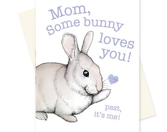 Sweet Bunny Mothers Day Card. Cute Rabbit Mothers Day. Love you Mom Gift. Mothers Day Card Unique Animal Art Illustrated. From Child.