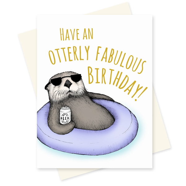 Otter Birthday Card. Funny Greeting Card. Boyfriend Birthday Card. Cute Animal Card. Girlfriend Birthday. Happy Birthday. Sea Otter Card.