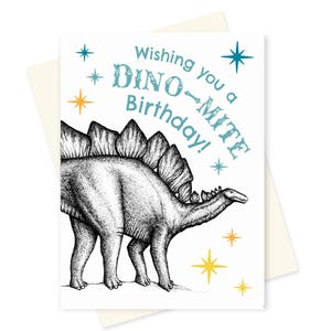 Cartão de aniversário de dinossauro. Feliz Aniversário Estegossauro. Cartão de aniversário engraçado do namorado. Cartões fofos para crianças. Cartão Científico. Cartão Geeky.