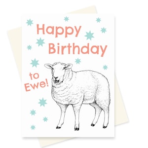 Sheep Birthday Card. Funny Animal Birthday Card. Farm Card. Happy Birthday. Animal Puns. Cute Birthday Card for Friend. For Him, For Her.