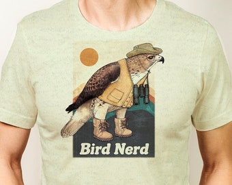 Hawk Bird Nerd Triblend T Shirt. Birding Apparel. Mens Woman's Tee Red Tailed Hawk Hiker Outdoors Nature Shirt Bird Watcher Birder Dad Gift.