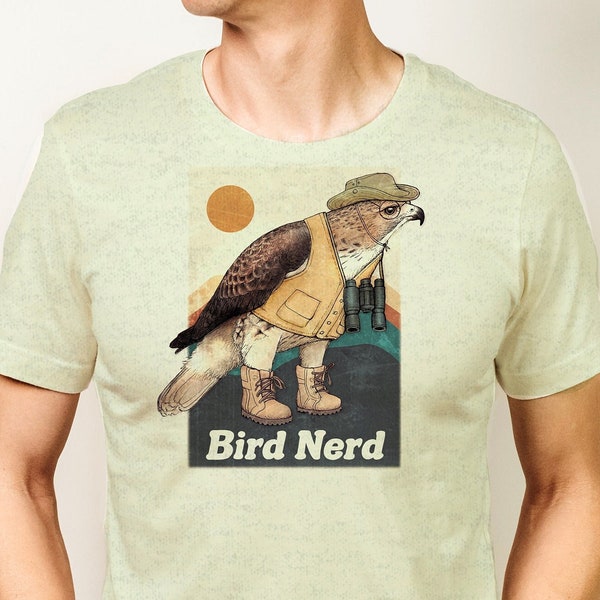 Hawk Bird Nerd Triblend T Shirt. Birding Apparel. Mens Woman's Tee Red Tailed Hawk Hiker Outdoors Nature Shirt Bird Watcher Birder Dad Gift.