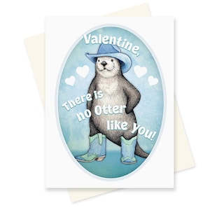 Schattig Otter Valentijn kaart Cowboy Sea Otter Valentijnsdag kaart Nerdy romantische kaart grappige westerse Valentijn vriendje vriendin vrouw man