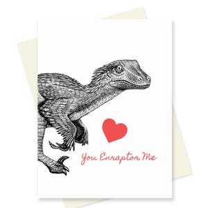 Cartão de dia dos namorados dinossauro. Cartão de Dia dos Namorados do Velociraptor. Cartão Romântico Nerd. Raptor Ciência dos Namorados. Cartão de aniversário geek. Para ele.