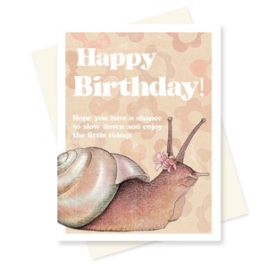 Jolie carte d'anniversaire escargot. Cottage Core Joyeux anniversaire. Douce carte d'anniversaire pour amie/maman. Pour elle. Cadeau amateur d'escargots. Carte de jardin illustrée.