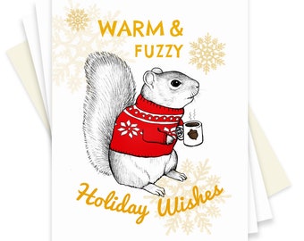 Ensemble de cartes de vacances d’écureuil. Pack de cartes de Noël écureuil 6 ou 12. Carte de Noël animale. Souhaits mignons de vacances. Drôle de Noël.
