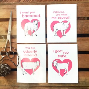 Farm Animal Valentine Set. Nerdy Valentines Day Cards. Geeky Gift. Funny Pun Cards. Cute Animal Cards. Card for Her. Card for Him Unique.