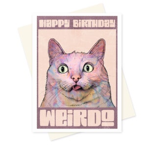 Carte d'anniversaire drôle de chat. Bizarre rétro joyeux anniversaire. Carte d'anniversaire petit ami / petite amie chat. Cat Lovers, psychédélique, maman chat, papa, chat des années 70.