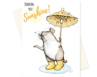 Sending you Sunshine. Just Because Card. Cute Mouse Greeting Card for Friend. Long Distance Greetings. Sympathy. Encouragement. Pen Pal Card