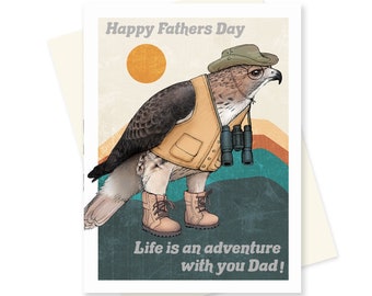 Sweet Bird Fathers Day Card. Red Tailed Hawk Dad Happy Father's Day For Hiker Dad. Birder Camping Hiking Outdoors Daddy Life is an Adventure