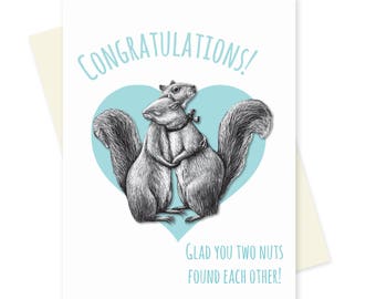 Cute Squirrel Wedding Card. Funny Congratulations Card. Animal Engagement Card. Just Married. Funny Wedding Greeting Card. Cute New Couple.