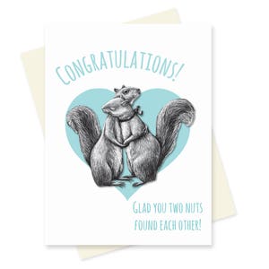 Cartão de casamento bonito do esquilo. Cartão engraçado dos parabéns. Cartão de noivado animal. Casado agora mesmo. Cartão engraçado do casamento. Novo casal fofo.