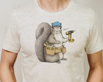 Unisex Handyman / Handywoman Squirrel Triblend T Shirt. Animal Apparel Tee. Cute Funny Carpenter Construction DIYer T-Shirt. Gift for Dad.