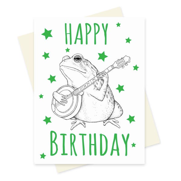 Frog Banjo Birthday Card. Bluegrass Birthday Card. Musical Birthday Card. Toad Birthday. Boyfriend Birthday Card. Funny Birthday Card. Geeky