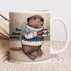 Winter Biber Keramik Becher. Nordic Mountain Home Urlaub Kaffee-Kakao-Tasse. Niedliches Waldtier Geschenk. Gemütliche Heiße Schokolade aus Waldwildnis.