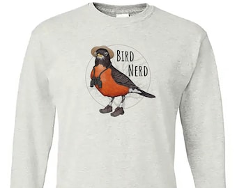 Unisex "Bird Nerd" Long Sleeve Shirt. Birding Apparel. Men's / Woman's Tee. Funny T-Shirt. Geeky Birding Shirt. Bird Watcher / Birder Gift.