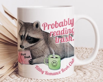 Spicy Romance Reader Raccoon Ceramic Coffee Mug. Smut Lover Gift.
