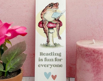 Whimsical Toad on Toadstool Reading Bookmark. For Booklovers.