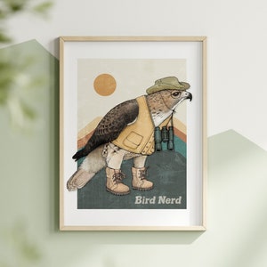 Arte stampabile di Bird Nerd. Falco dalla coda rossa Birdwatching all&#39;aperto Natura Escursionismo Birdwatcher Birder Stampa Divertente Guardare Amante Download digitale.