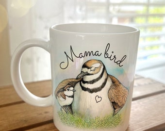 Mama Bird Mug Sweet Cute Mothers Day Gift for Mom Coffee Beverage Cup Mom & Baby Birds New Mom Bird Lover Watcher Birder Momma Watercolor