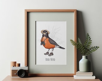 Vogel Nerd Kunstdruck. Vogelbeobachterkunst. Vogelbeobachter Geschenk. Vogelbeobachter Druck. Singvogel Illustration. Vogel-Liebhaber-Geschenk. Lustiges Vogel Beobachten. Rotkehlchen.