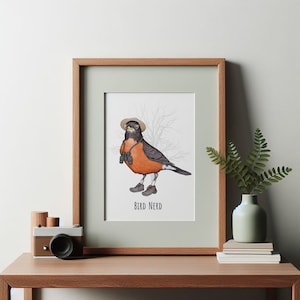 Bird Nerd Art Print. Birding Artwork. Birdwatcher Gift. Birder Print. Songbird Illustration. Bird Lover Gift. Funny Bird Watching. Robin. image 1