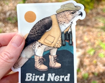 Bird Nerd Vinyl Sticker. Birding Bumper Sticker. Bird Lover Water Bottle Sticker. Red Tailed Hawk Watcher Gift. Outdoors Laptop Decal.